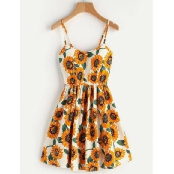 Sunflower Print Crisscross Cami Mini Dress - Picture 9 of 14